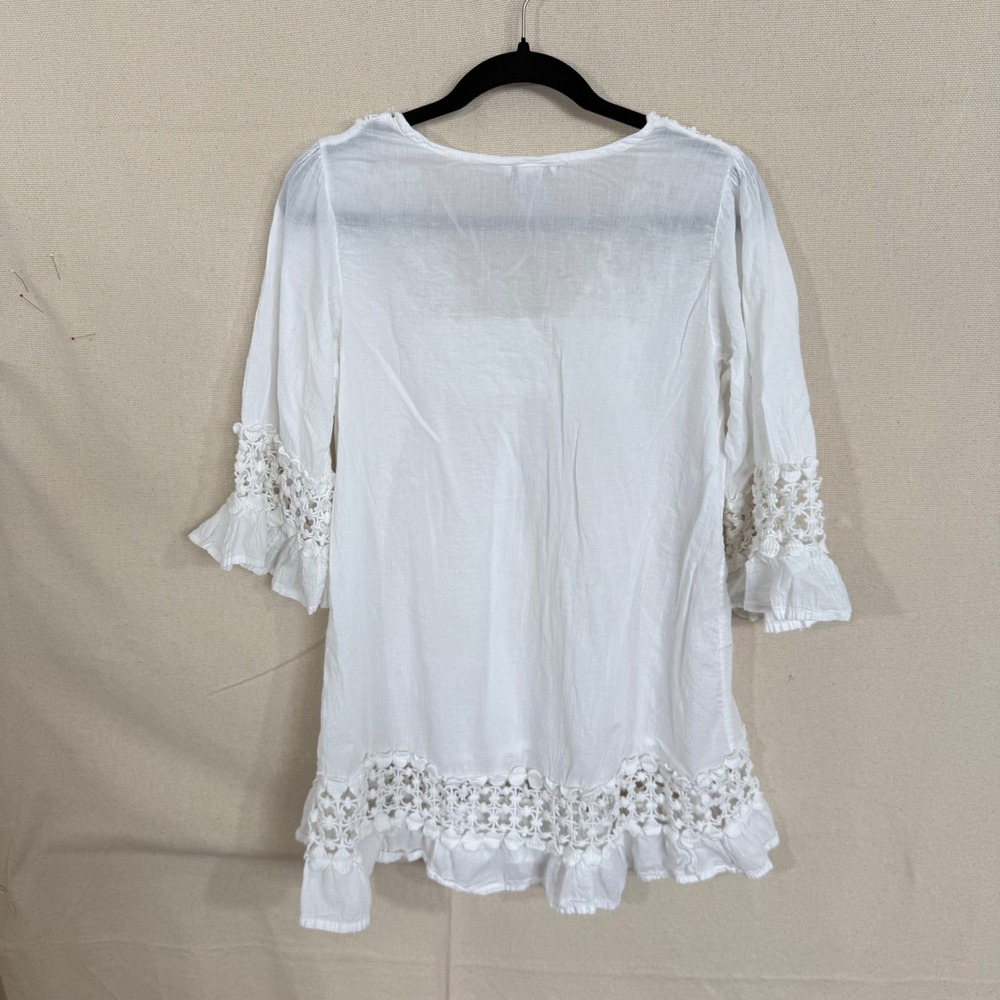 Cute Options White Cotton Crochet Lace Peasant Blouse XL Ruffle Boho Top - Picture 6 of 6